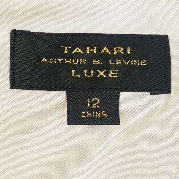 Tahari Luxe Sleeveless Sheath Dress 12 Gold Ivory Glam Cocktail Party Occasion - Picture 3 of 9